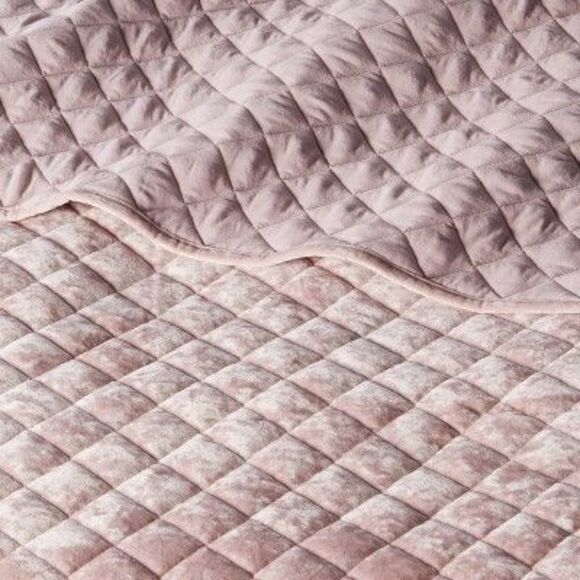 Threshold - King Luxe Diamond Stitch Velvet Quilt Mauve - Thre Mauve